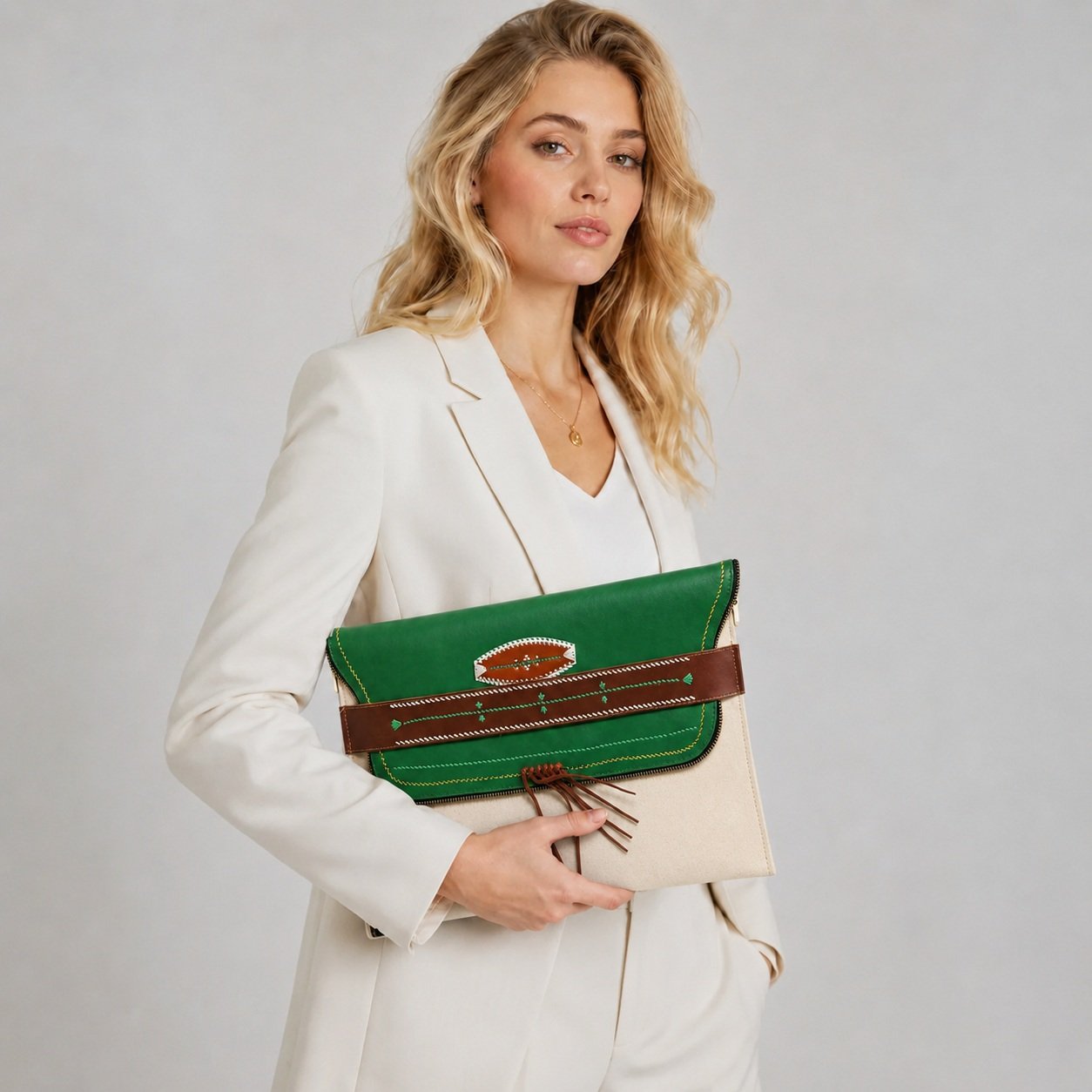 leather bag kingdom heritage Handmade Premium Canvas Clutch Bag with Original Leather Strap - Image 1