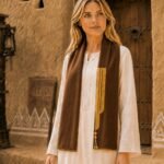 Traditional Hasawi Shawl – Brown with Golden Embroidery